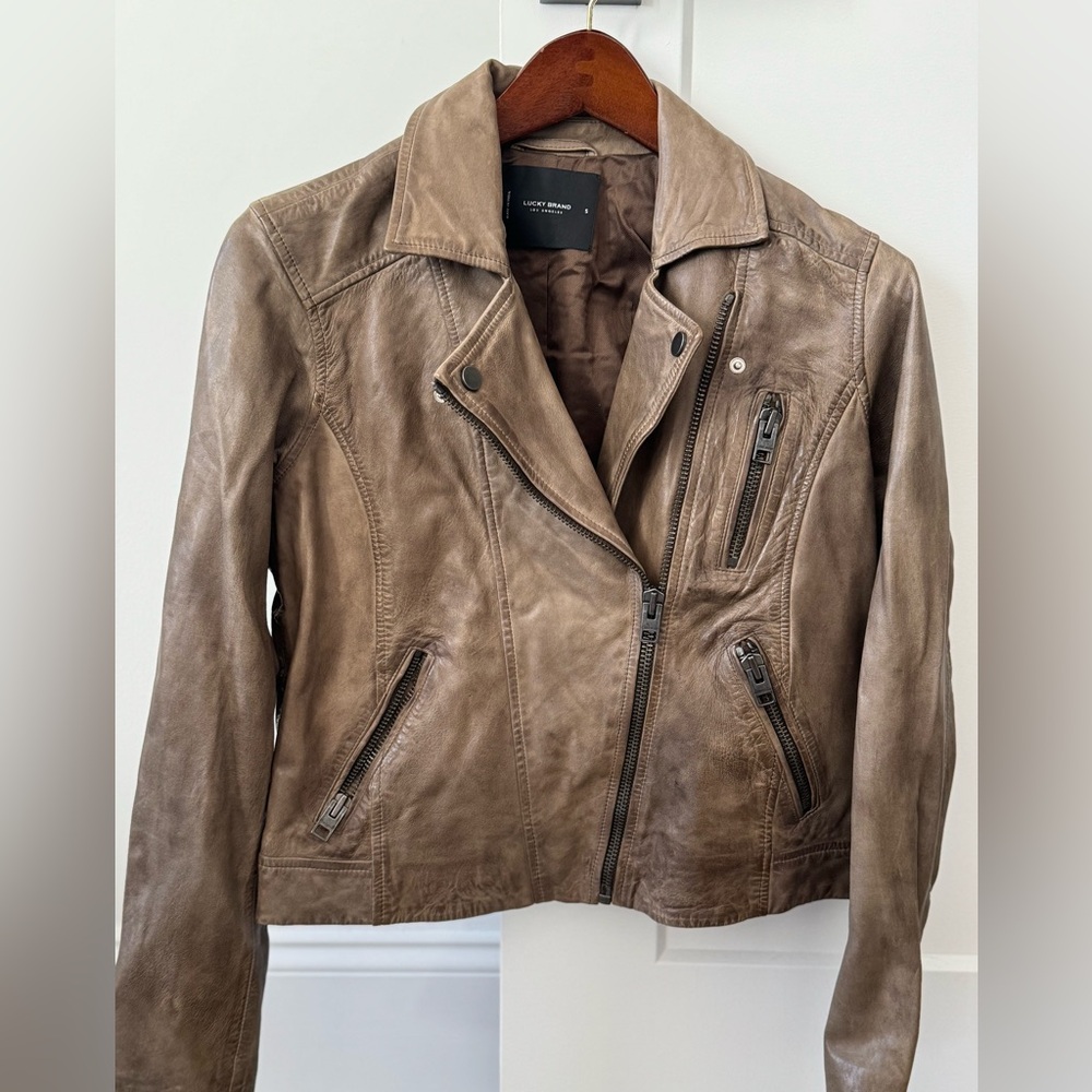 NWT Brown Leather Moto Jacket - Lucky Small